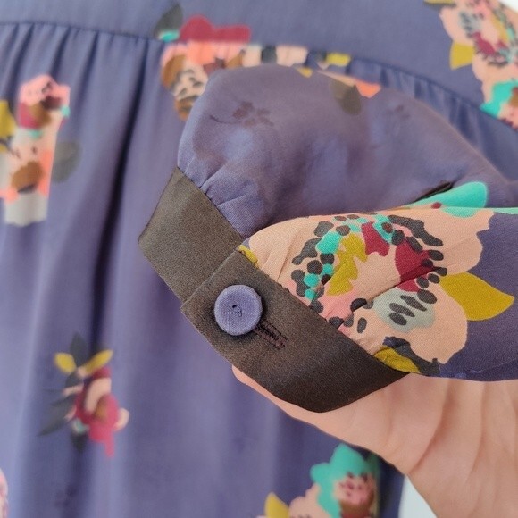 Rebecca Taylor Purple Silk Floral Shirt Long Sleeve Size 10 - Picture 10 of 11